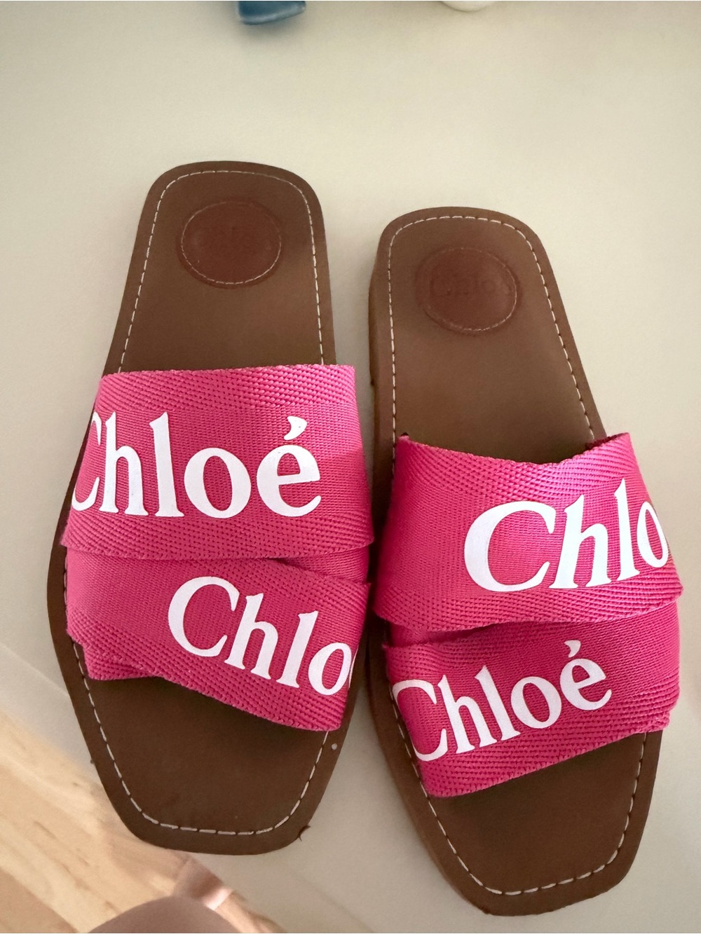 Chloé Pink Logo Slide Sandals